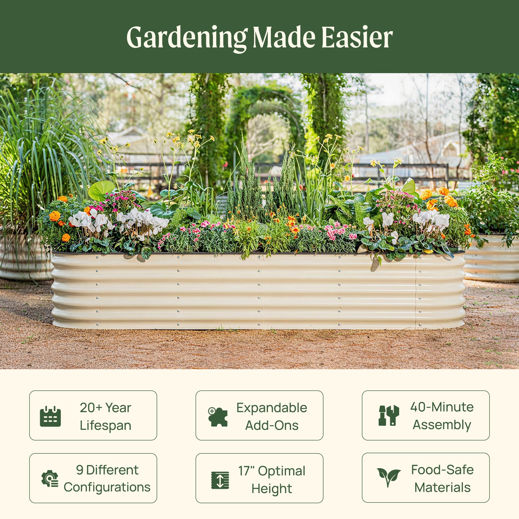 17" Tall 9-in-1 Modular Metal Raised Garden Bed Kit – Large