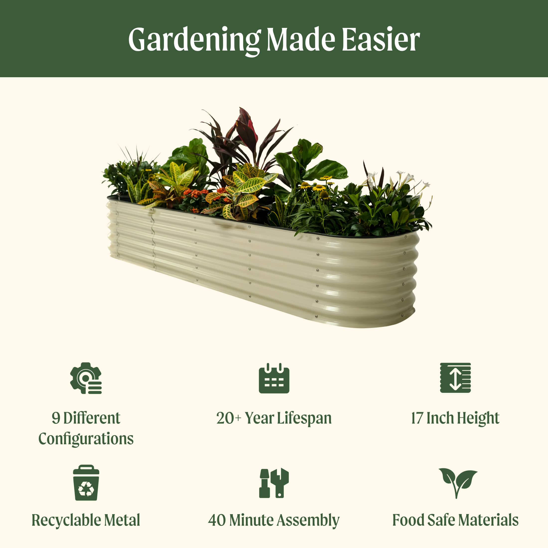 17" Tall 9-in-1 Modular Metal Raised Garden Bed Kit – Large