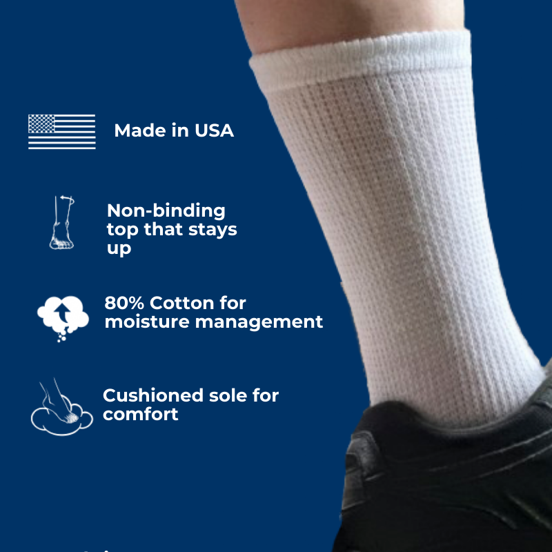 Men's Cotton Diabetic Crew Socks – 6-Pair Pack, Non-Binding Comfort