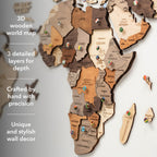 3D Wooden World Map – Multicolor Layered Wall Art