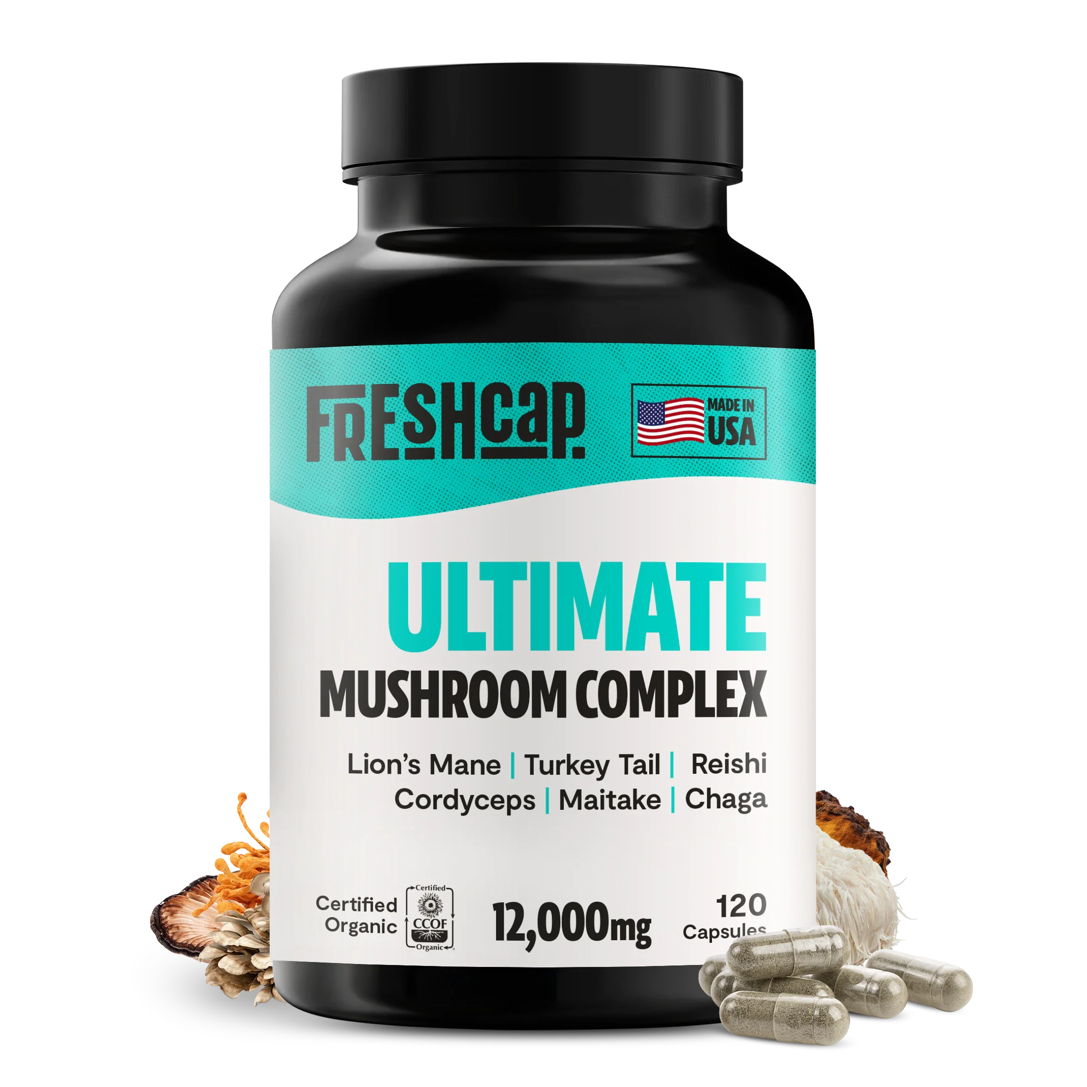 Organic Mushroom Complex Capsules – 10-Mushroom Immune & Brain Support