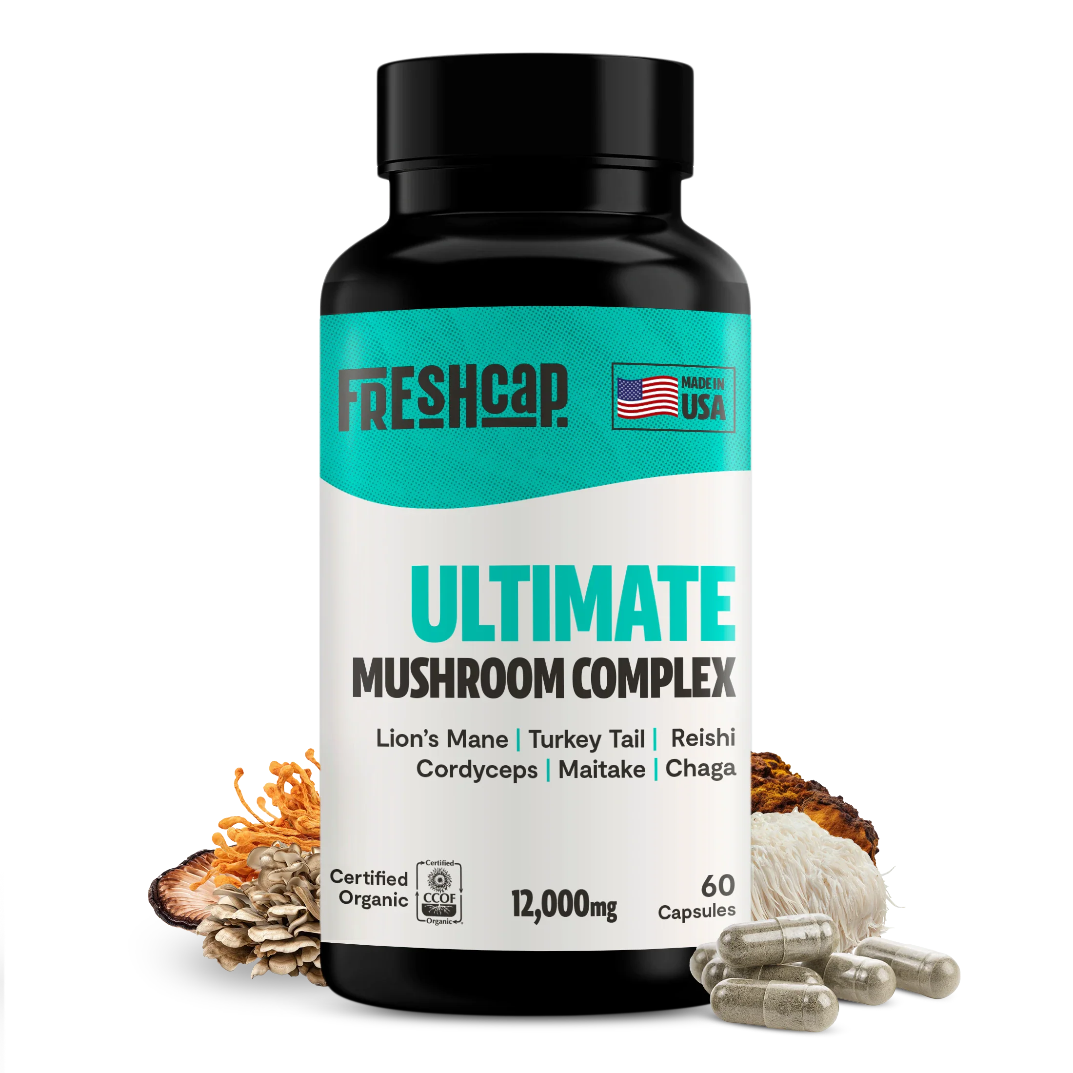 Organic Mushroom Complex Capsules – 10-Mushroom Immune & Brain Support