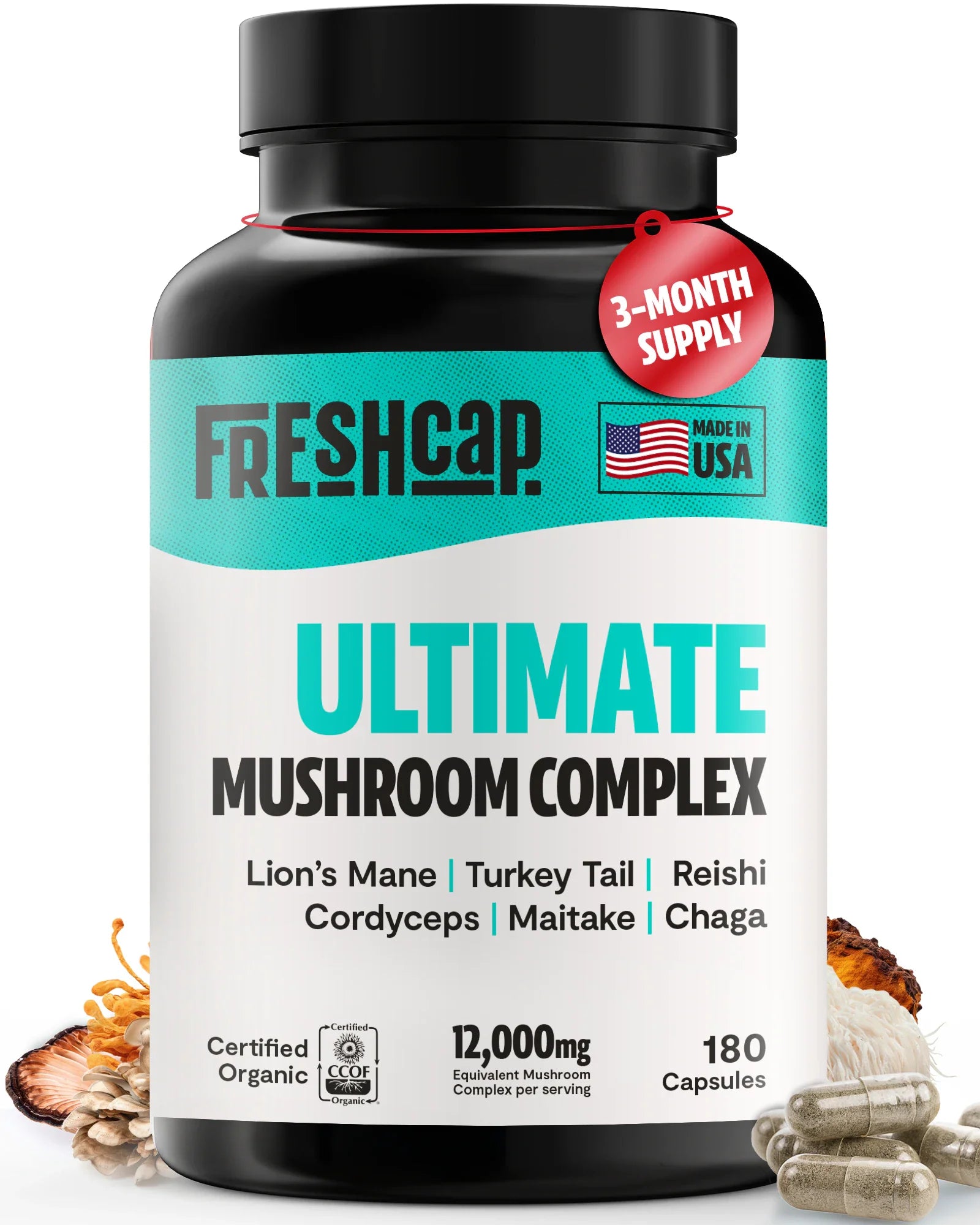 Organic Mushroom Complex Capsules – 10-Mushroom Immune & Brain Support