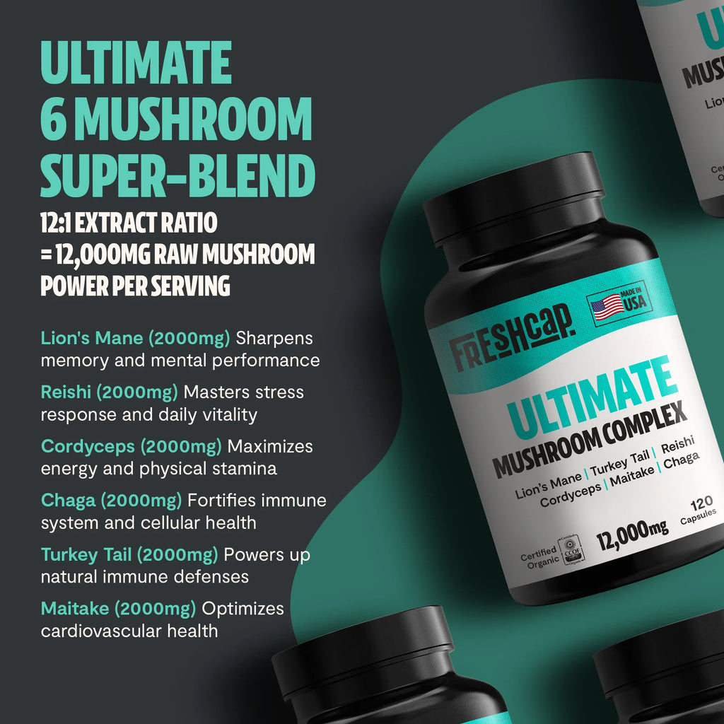 Organic Mushroom Complex Capsules – 10-Mushroom Immune & Brain Support