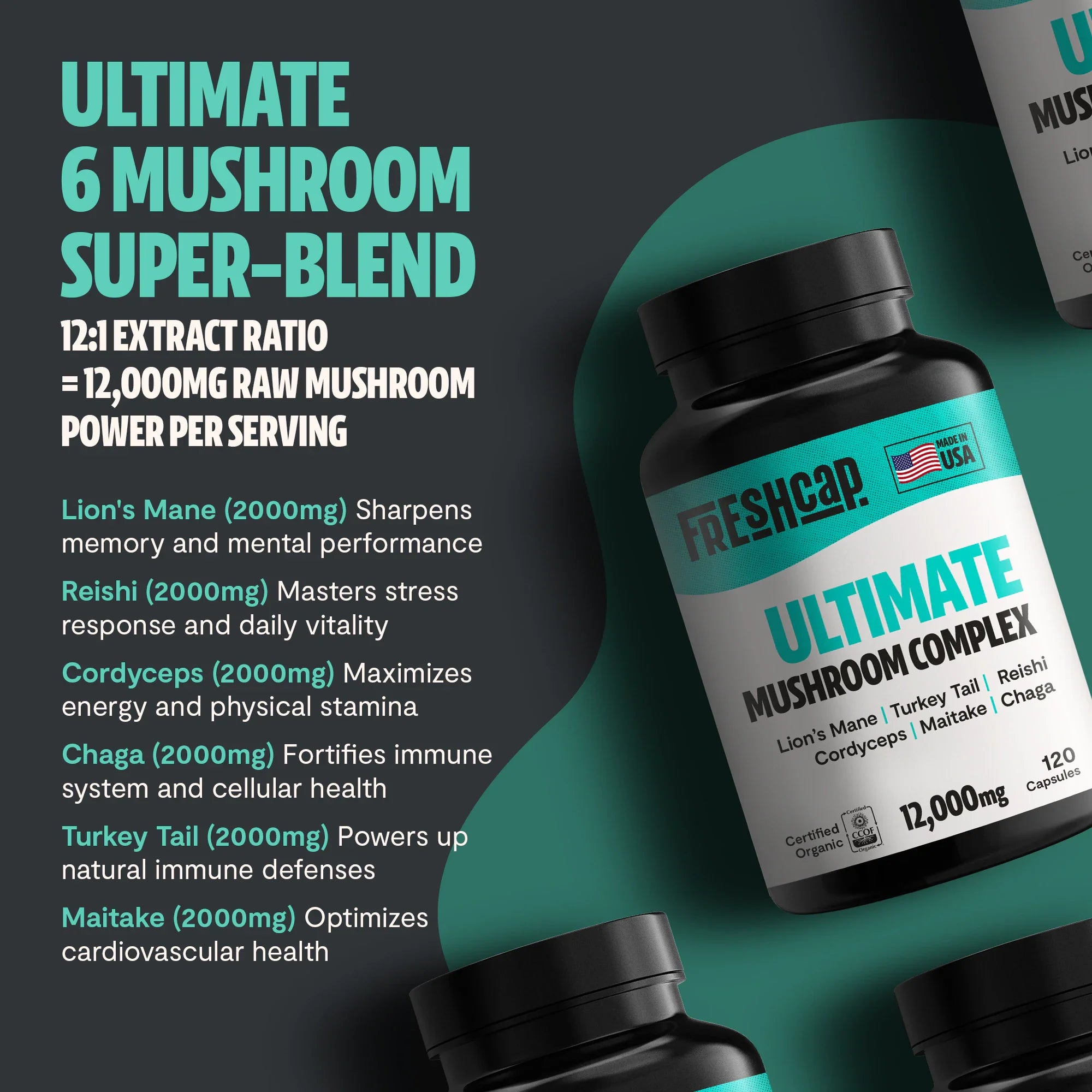 Organic Mushroom Complex Capsules – 10-Mushroom Immune & Brain Support
