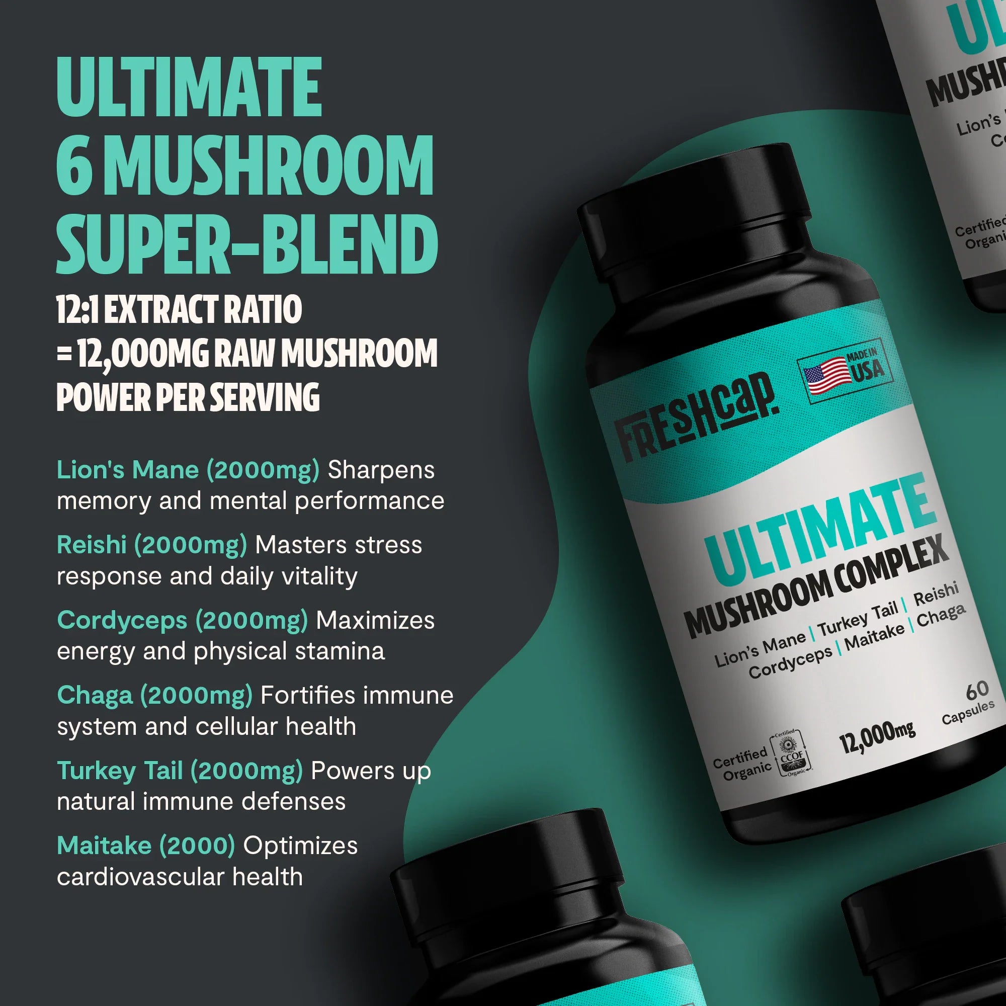 Organic Mushroom Complex Capsules – 10-Mushroom Immune & Brain Support
