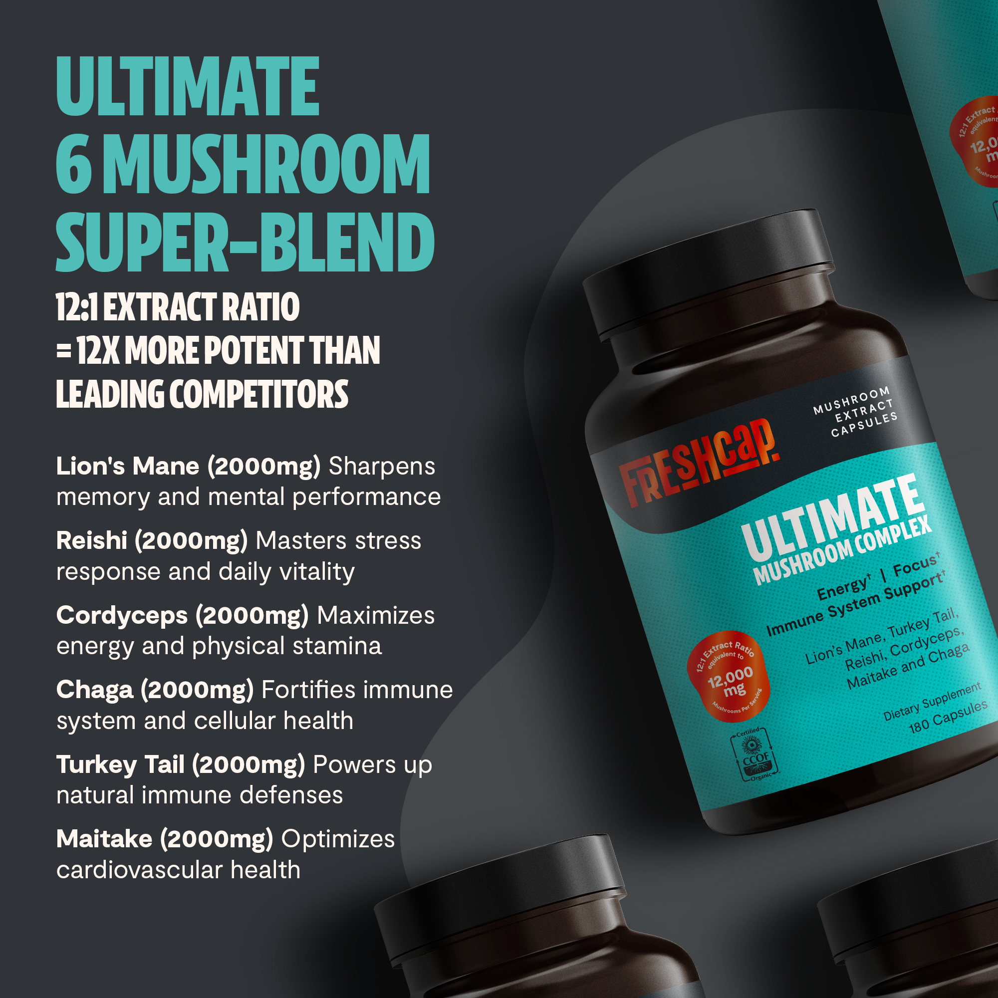 Organic Mushroom Complex Capsules – 10-Mushroom Immune & Brain Support