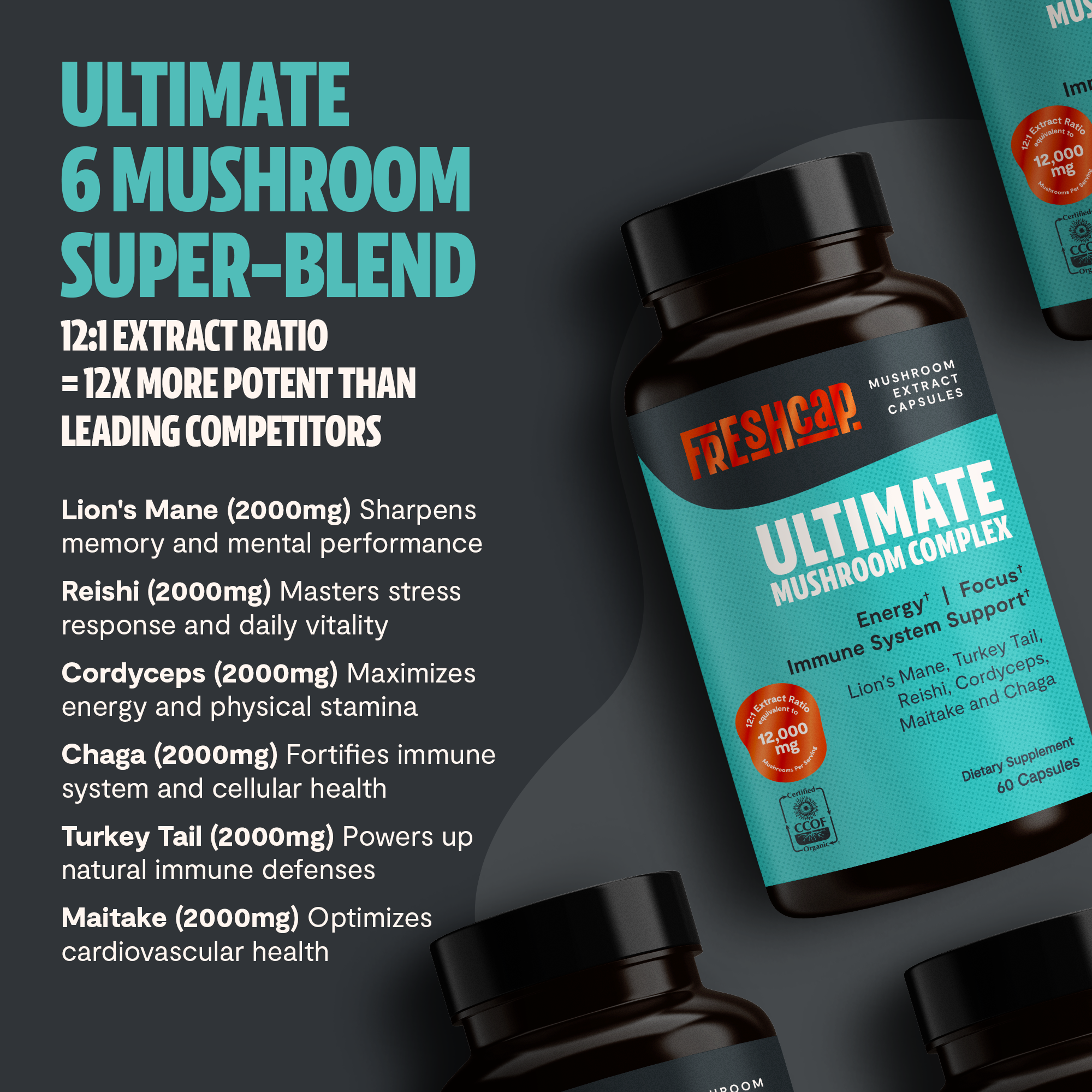 Organic Mushroom Complex Capsules – 10-Mushroom Immune & Brain Support