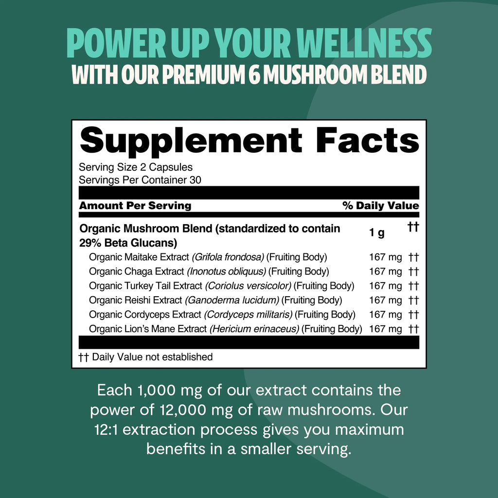 Organic Mushroom Complex Capsules – 10-Mushroom Immune & Brain Support