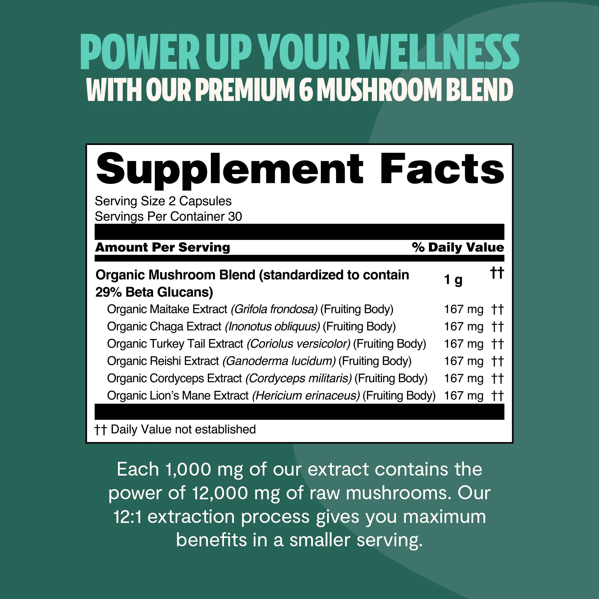Organic Mushroom Complex Capsules – 10-Mushroom Immune & Brain Support