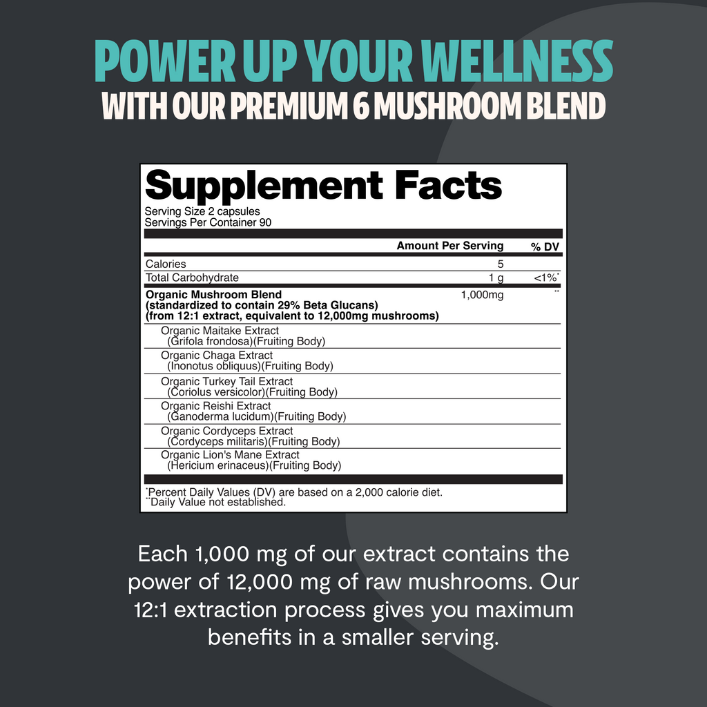 Organic Mushroom Complex Capsules – 10-Mushroom Immune & Brain Support