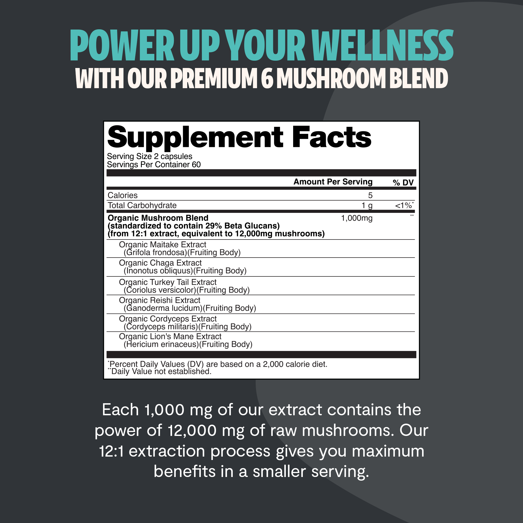 Organic Mushroom Complex Capsules – 10-Mushroom Immune & Brain Support