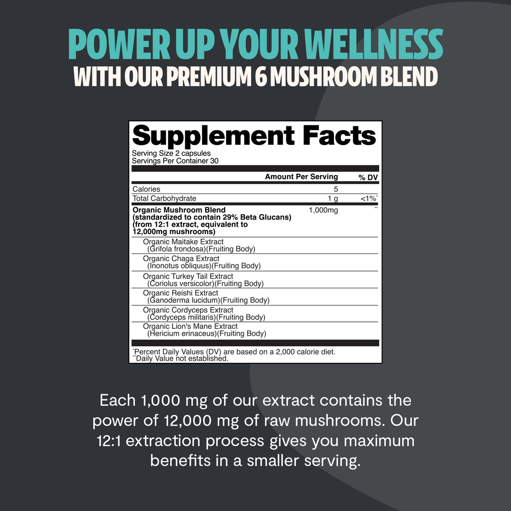 Organic Mushroom Complex Capsules – 10-Mushroom Immune & Brain Support