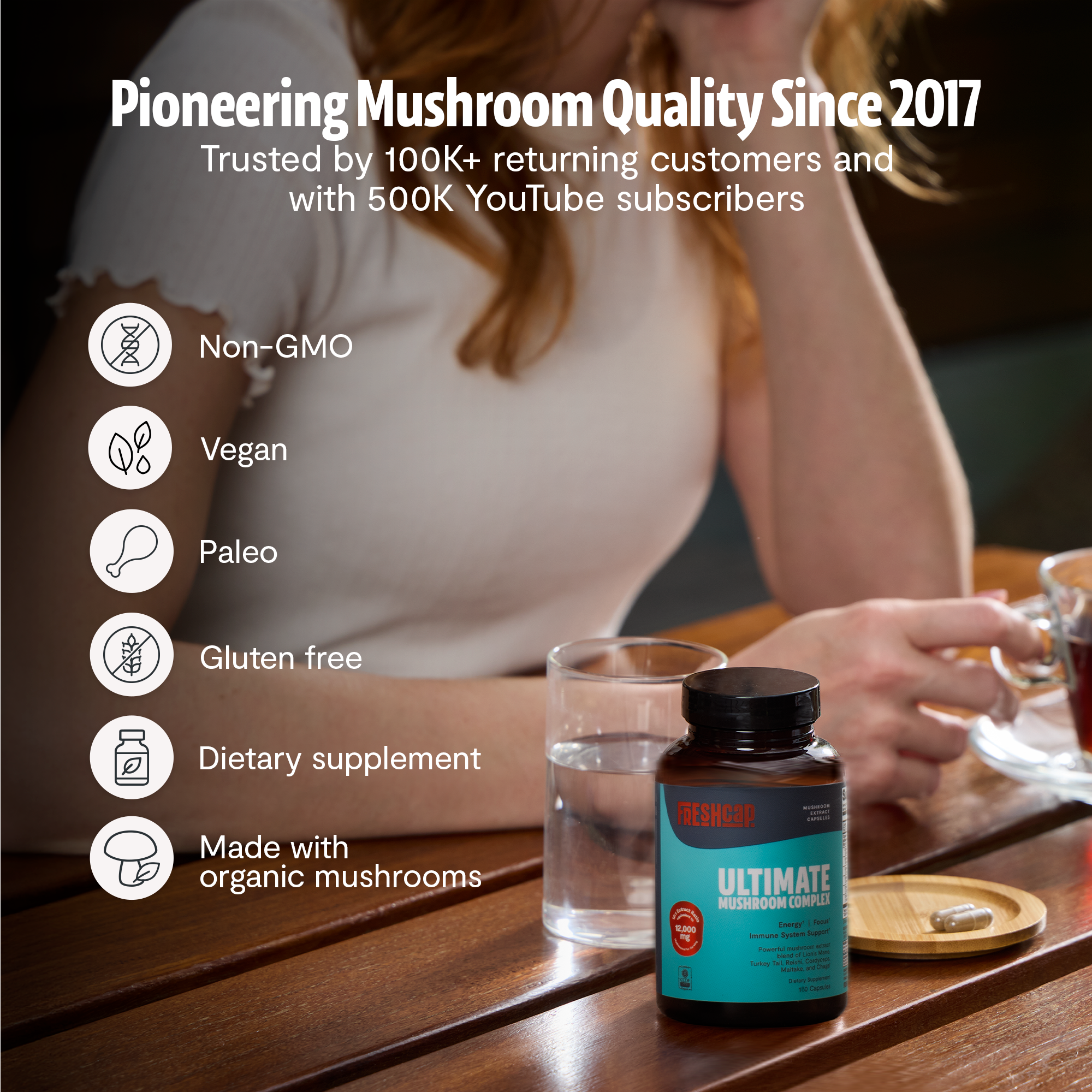 Organic Mushroom Complex Capsules – 10-Mushroom Immune & Brain Support