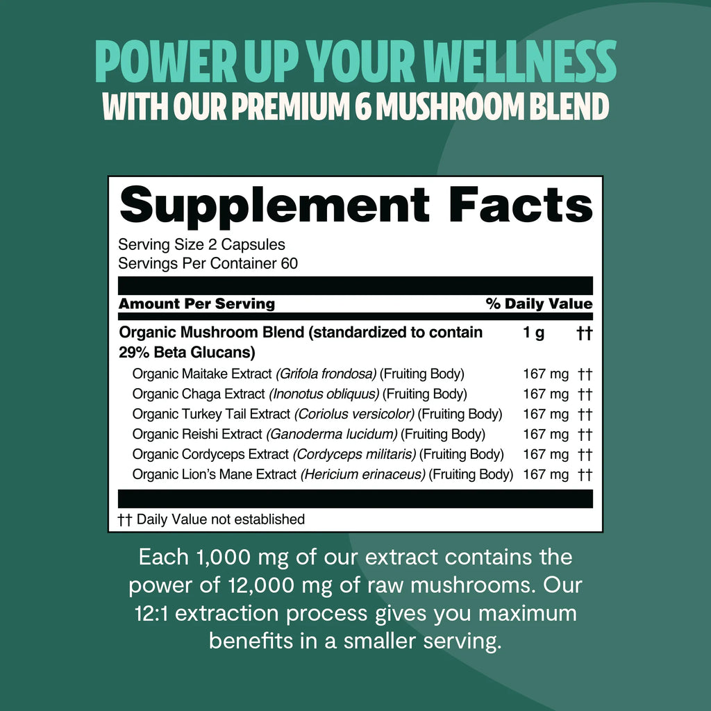 Organic Mushroom Complex Capsules – 10-Mushroom Immune & Brain Support