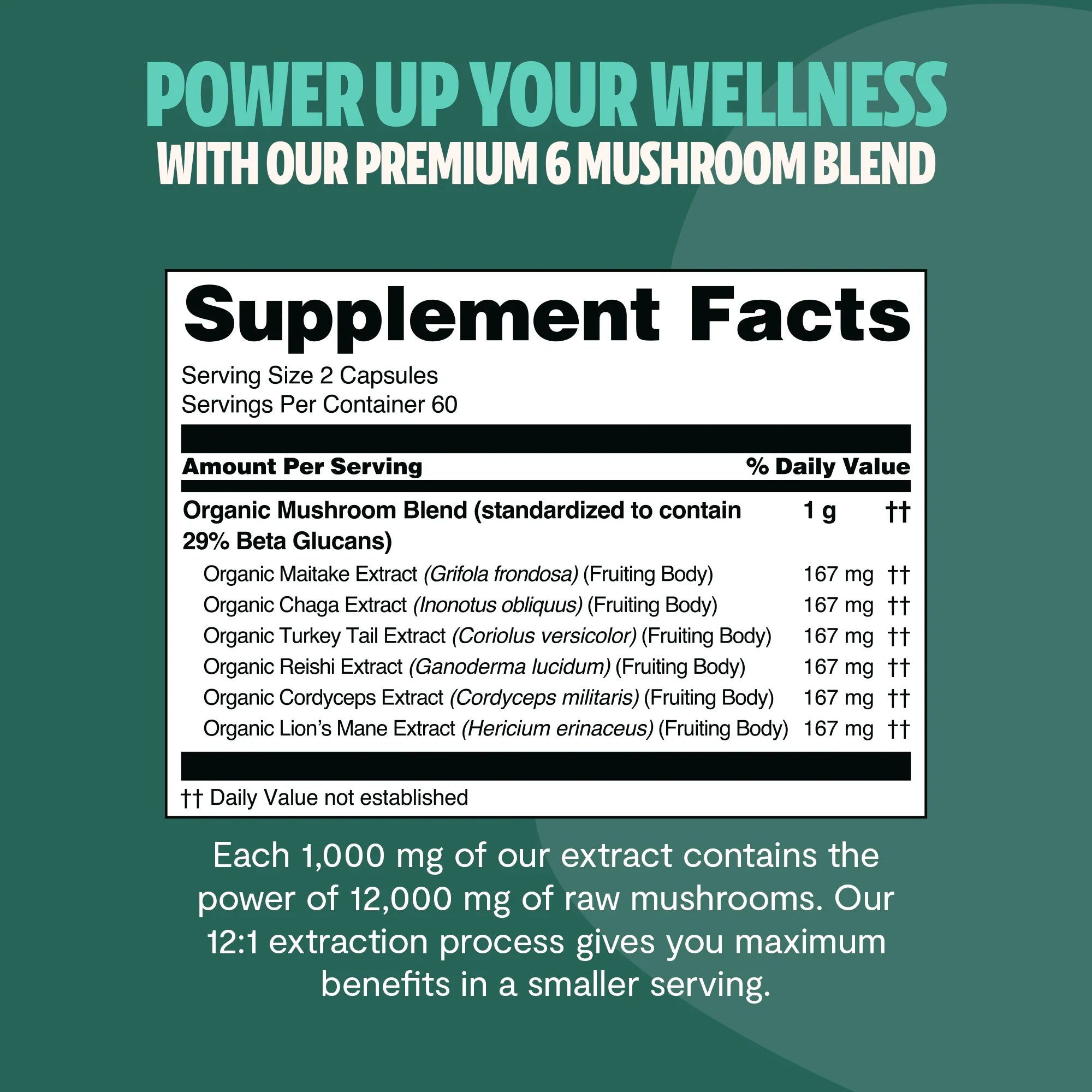 Organic Mushroom Complex Capsules – 10-Mushroom Immune & Brain Support