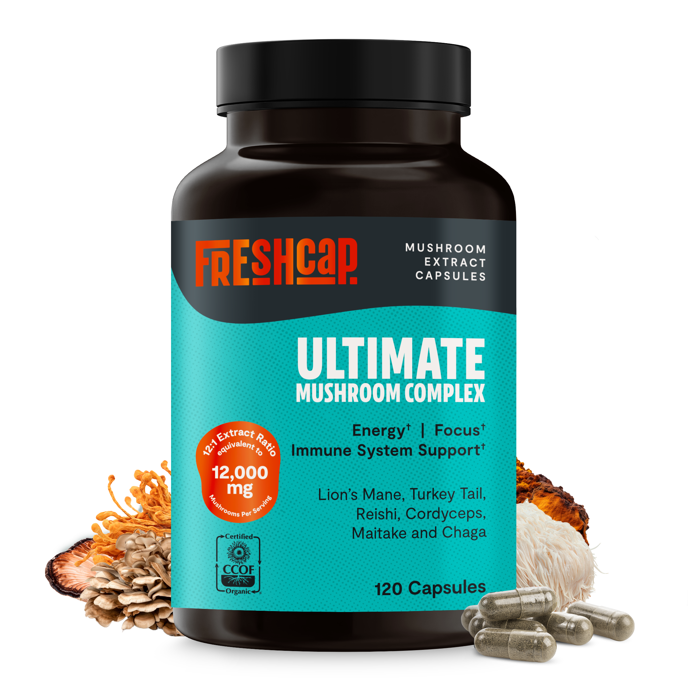 Organic Mushroom Complex Capsules – 10-Mushroom Immune & Brain Support