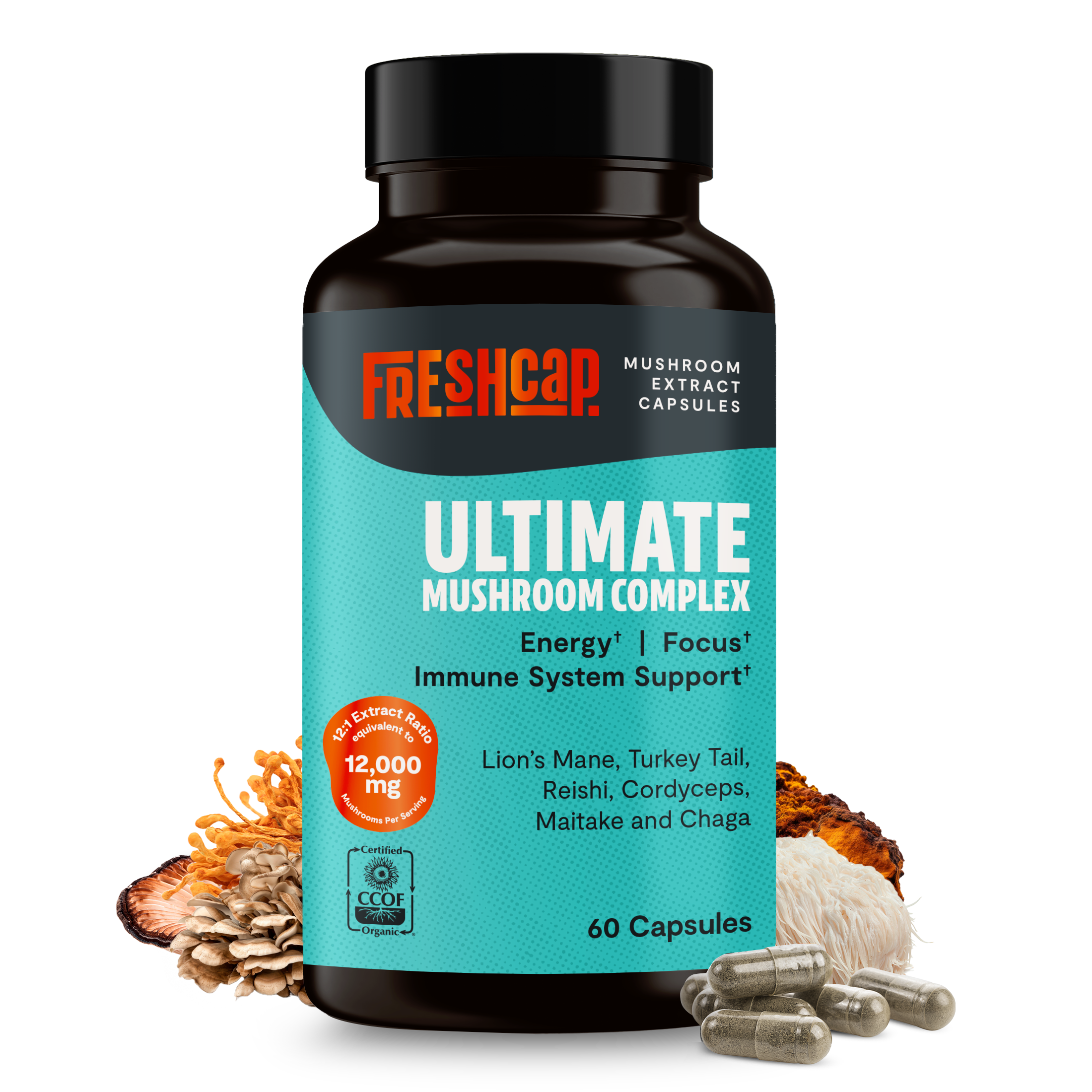 Organic Mushroom Complex Capsules – 10-Mushroom Immune & Brain Support