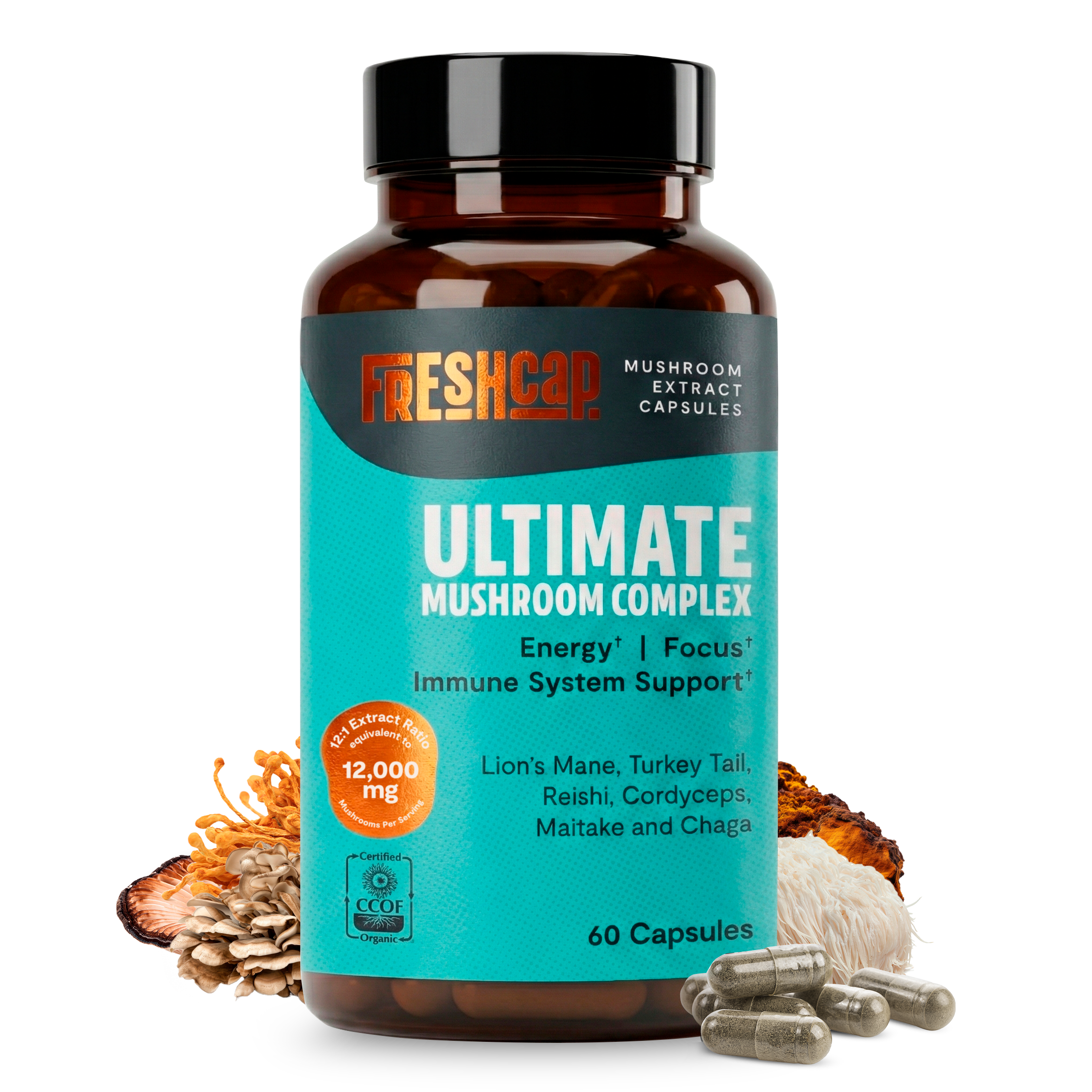 Organic Mushroom Complex Capsules – 10-Mushroom Immune & Brain Support