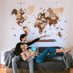 3D Wooden World Map – Multicolor Layered Wall Art