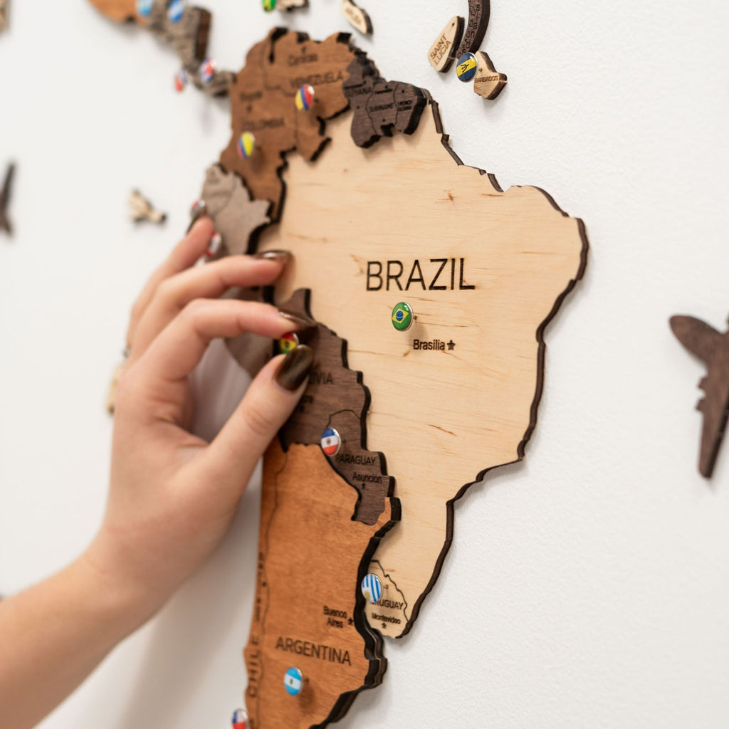 3D Wooden World Map – Multicolor Layered Wall Art