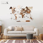 3D Wooden World Map – Multicolor Layered Wall Art